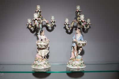 A PAIR OF CONTINENTAL FOUR BRANCH CANDLESTICKS, 19TH CENTURY at deVeres Auctions