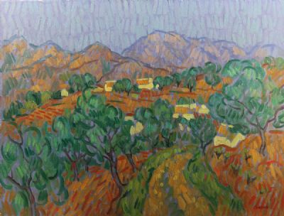 ROLLING HILLS, NERJA by Desmond Carrick sold for €700 at deVeres Auctions