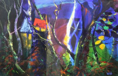 ABSTRACT, HOUSES IN A WOODLAND SETTING AT NIGHT by at deVeres Auctions
