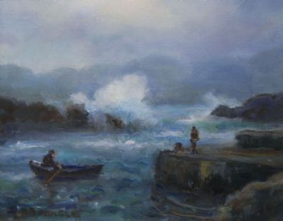 BOATS IN A WINDY HARBOUR by Deirdre O'Donnell sold for €180 at deVeres Auctions