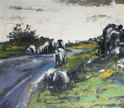 SHEEP ON THE ROAD TO CLIFDEN by Dennis Orme Shaw sold for €400 at deVeres Auctions