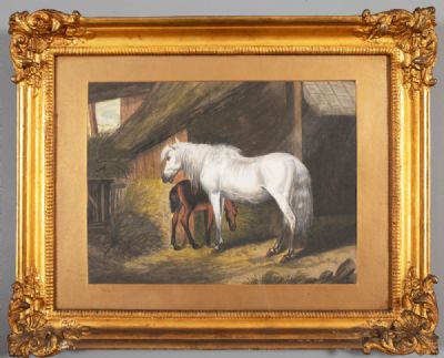 HORSES AND FOAL IN A STABLE by H Brocas  at deVeres Auctions