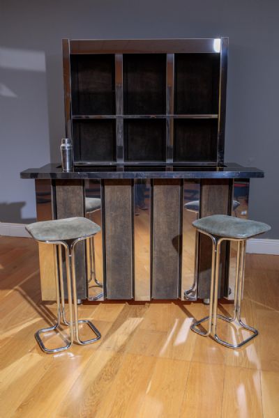 A SUPERB VINTAGE STAINLESS STEEL HOME COCKTAIL BAR, 1970'S at deVeres Auctions