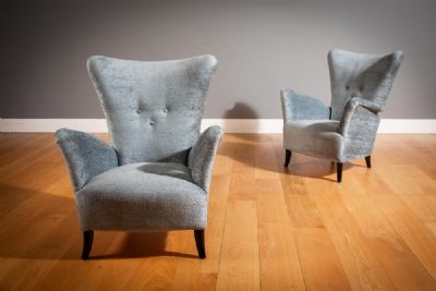A PAIR OF ITALIAN UPHOLSTERED EASY CHAIRS, 1960s, at deVeres Auctions