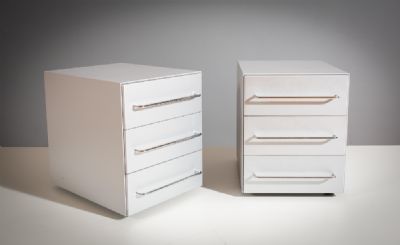 A PAIR OF BRUSHED METAL THREE DRAWER BEDSIDE CHESTS at deVeres Auctions