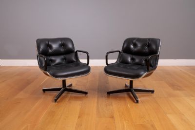 A PAIR OF LEATHER UPHOLSTERED EXECUTIVES CHAIRS, 1970'S by Charles Pollock sold for €1,200 at deVeres Auctions