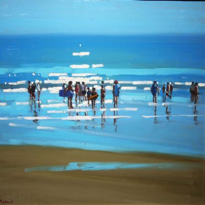 SURFERS IN LAHINCH BEACH by John Morris  at deVeres Auctions