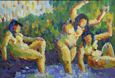 GIRLS AT THE POOL by Owen Walsh  at deVeres Auctions