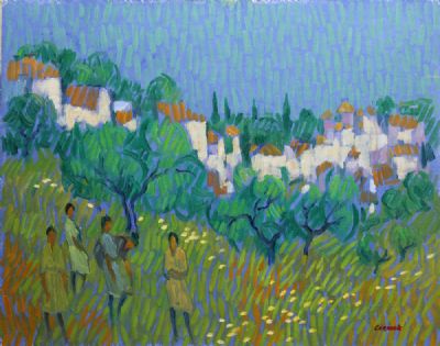 EXPLORING THE HILLS AT NERJA by Desmond Carrick  at deVeres Auctions