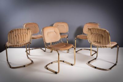 A SET OF SIX GILT METAL DINING CHAIRS, ITALIAN, by GASTONE RINALDI, sold for €850 at deVeres Auctions