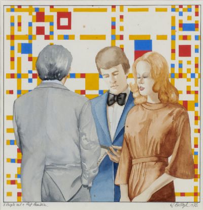 3 PEOPLE AND A PIET MONDRIAN by Robert Ballagh  at deVeres Auctions