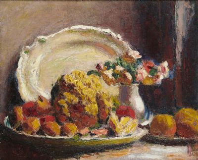 STILL LIFE WITH CAULIFLOWER, VASE OF FLOWERS AND A PLATTER by Roderic O'Conor  at deVeres Auctions
