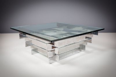 A CHROME GRADUATED SQUARE TABLE, by DAVID HILLER sold for €950 at deVeres Auctions