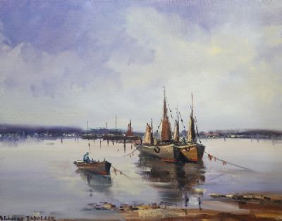TRAWLORS AT LOW TIDE, STRANGFORD by Norman J McCaig  at deVeres Auctions