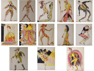 MASQUERADE COSTUMES (A SET OF THIRTEEN) by Harry Kernoff sold for €9,000 at deVeres Auctions