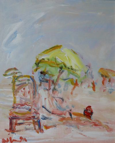 BEACH CHAIR AND PARASOL by Marie Carroll  at deVeres Auctions