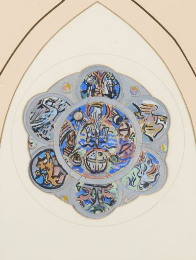 STUDY FOR A ROSE WINDOW IN LOUGHREA CATHEDRAL, CO GALWAY by Evie Hone sold for €650 at deVeres Auctions