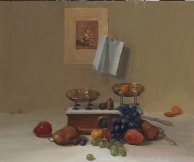 STILL LIFE WITH FRUIT AND SCALES by Niccolo D'ardia Caracciolo sold for €3,000 at deVeres Auctions