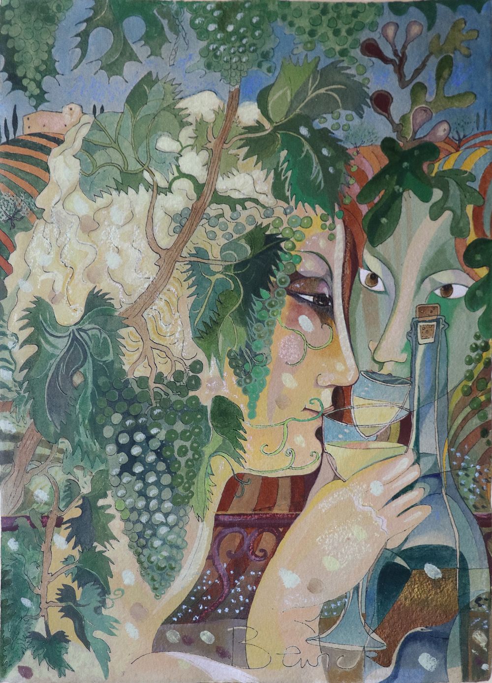 Lot 12 - DRINKING IN A TUSCAN LANDSCAPE by Pauline Bewick