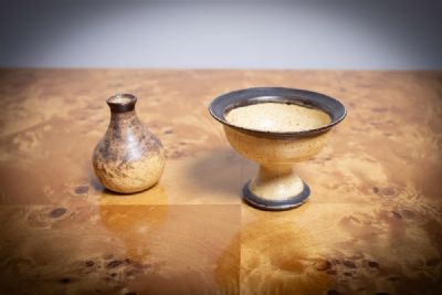 SMALL NECKED VASE AND TAZZA by Sonja Landweer  at deVeres Auctions