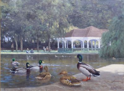 BY THE POND AT STEPHENS GREEN by Julian Friers sold for €1,800 at deVeres Auctions