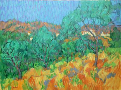 GRANADA AND OLIVE TREES, NERJA by Desmond Carrick  at deVeres Auctions