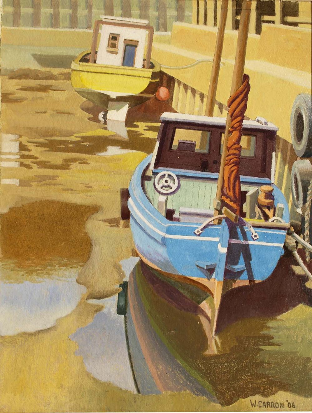 Lot 85 - TWO BOATS AT LOW TIDE, BALLYHACK, CO WATERFORD by William Carron