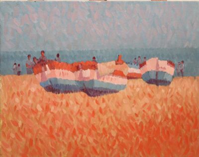 BOATS ON THE BEACH by Desmond Carrick  at deVeres Auctions
