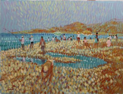 FISHING ON THE BEACH by Desmond Carrick  at deVeres Auctions