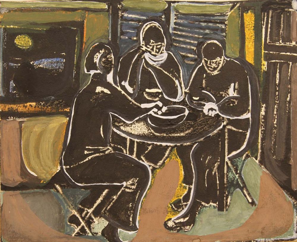 Lot 50 - THREE FIGURES AT A TABLE by George Campbell