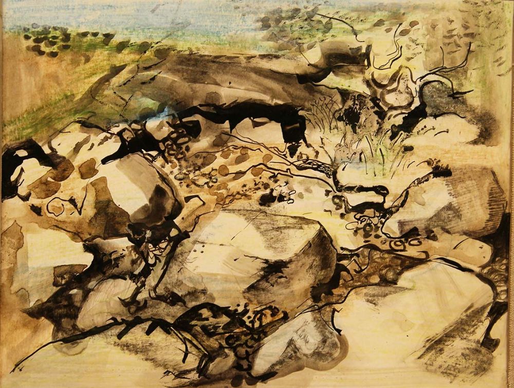 Lot 56 - ROCKY LANDSCAPE by George Campbell