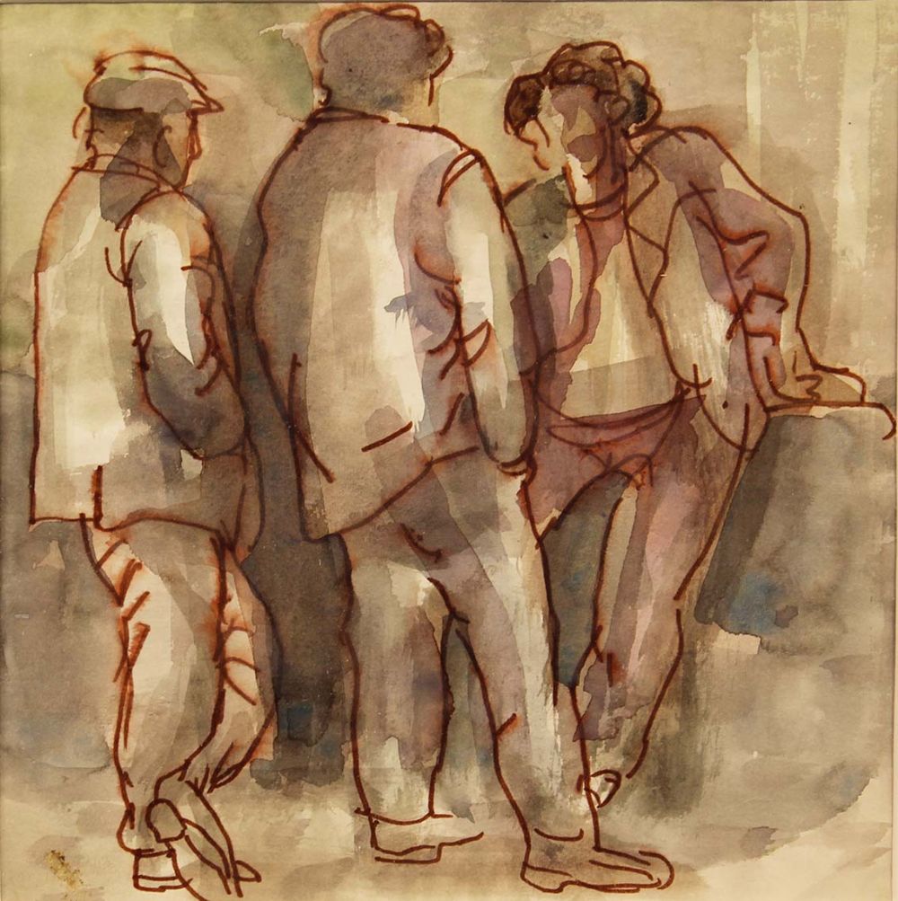 Lot 37 - THREE MEN CHATTING by George Campbell